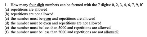 SOLVED: If repetitions are not permitted from the 7 digits 0, 2, 3, .